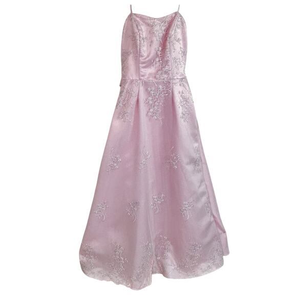 Vintage 90s Y2K Romantic Pink Maxi Formal Dress Beaded Layered Satin Gown SMALL - Picture 5 of 14